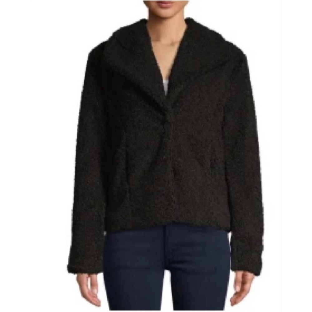 Sanctuary Black Fuzzy Double Breasted Teddy Jacket